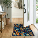 Vibrant Jazz Instruments Blue Area Rug