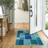 Blue Teal Geometric Patchwork Area Rug