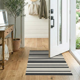 Black White Striped Woven Area Rug