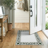 Vintage Green Floral Border Area Rug