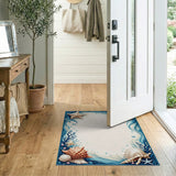 ODIKA Coastal Ocean Shells Washable Area Rug - Low Pile Non-Slip Nautical Mat