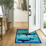 Blue and Teal Kids Cartoon Whimsical Whale Ocean Kids Area Rug