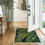 Vibrant Green Palm Frond Area Rug on Black