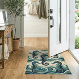 Teal Seahorse Waves Area Rug