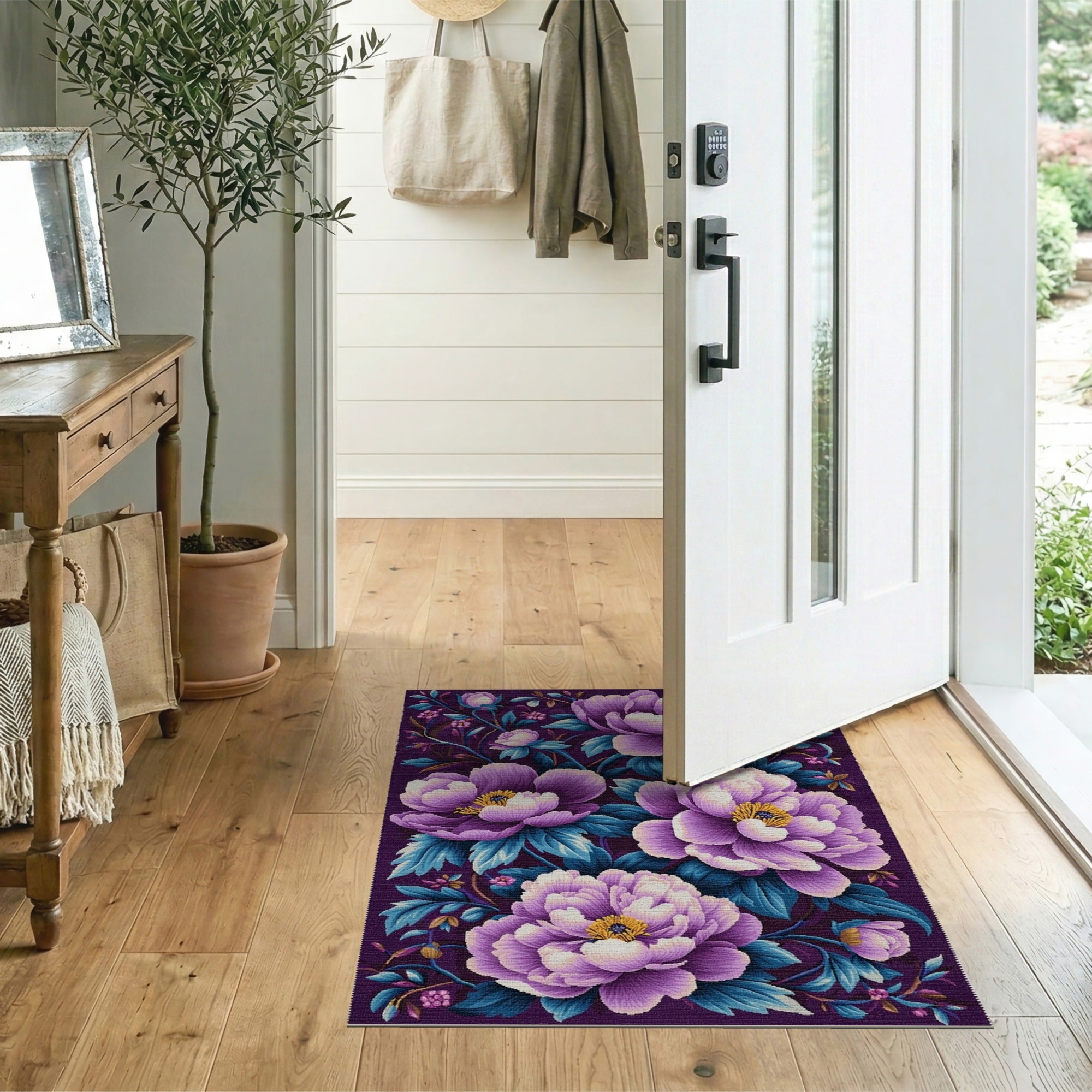 Purple Purple Peony Blooms Area Rug