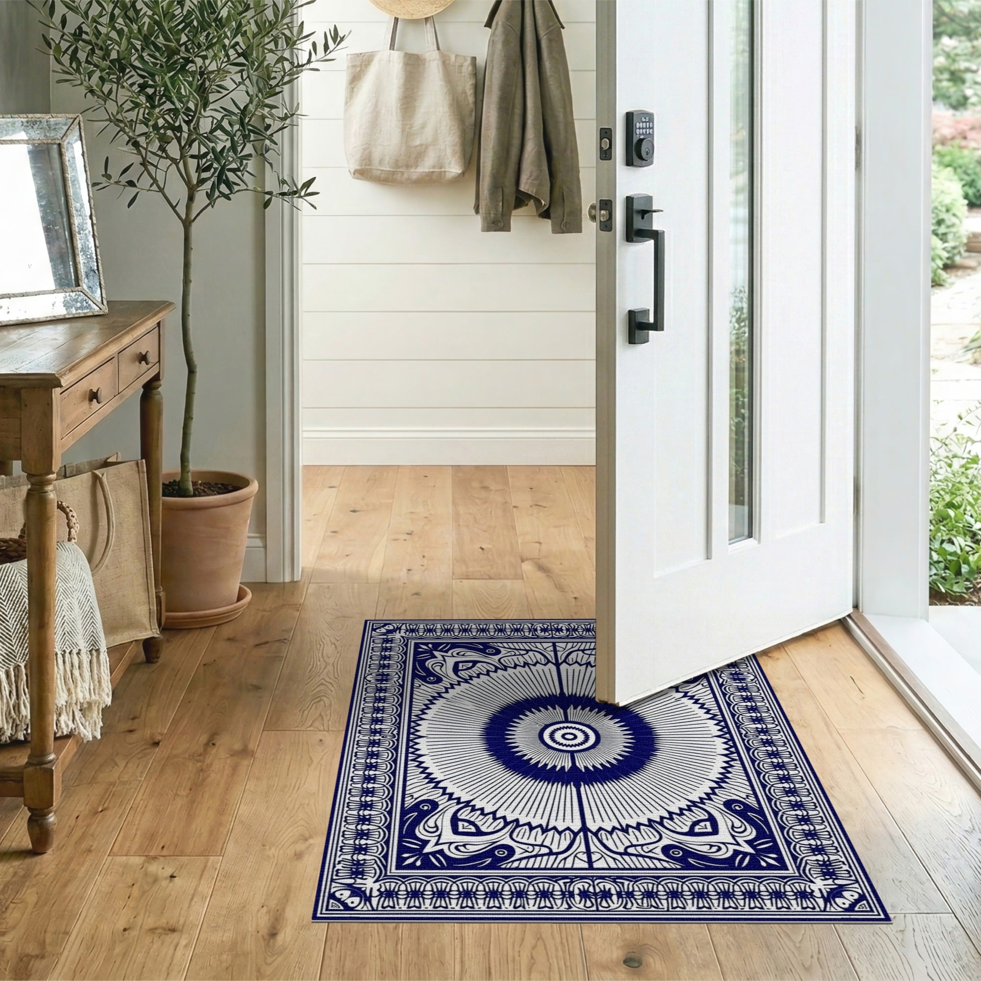 Black White Heritage Tribal Mandala Area Rug
