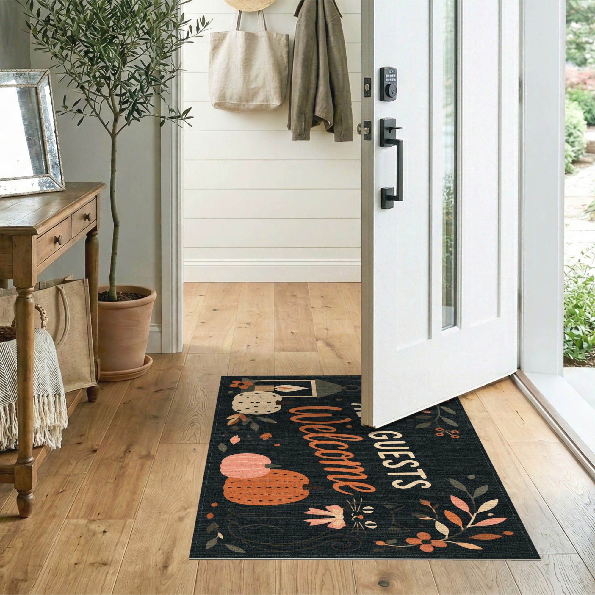 Black Cat Pumpkin Welcome Area Rug