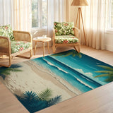 ODIKA Tropical Beach Washable Rug - Coastal Ocean Scene Low Pile Non-Slip Area Carpet