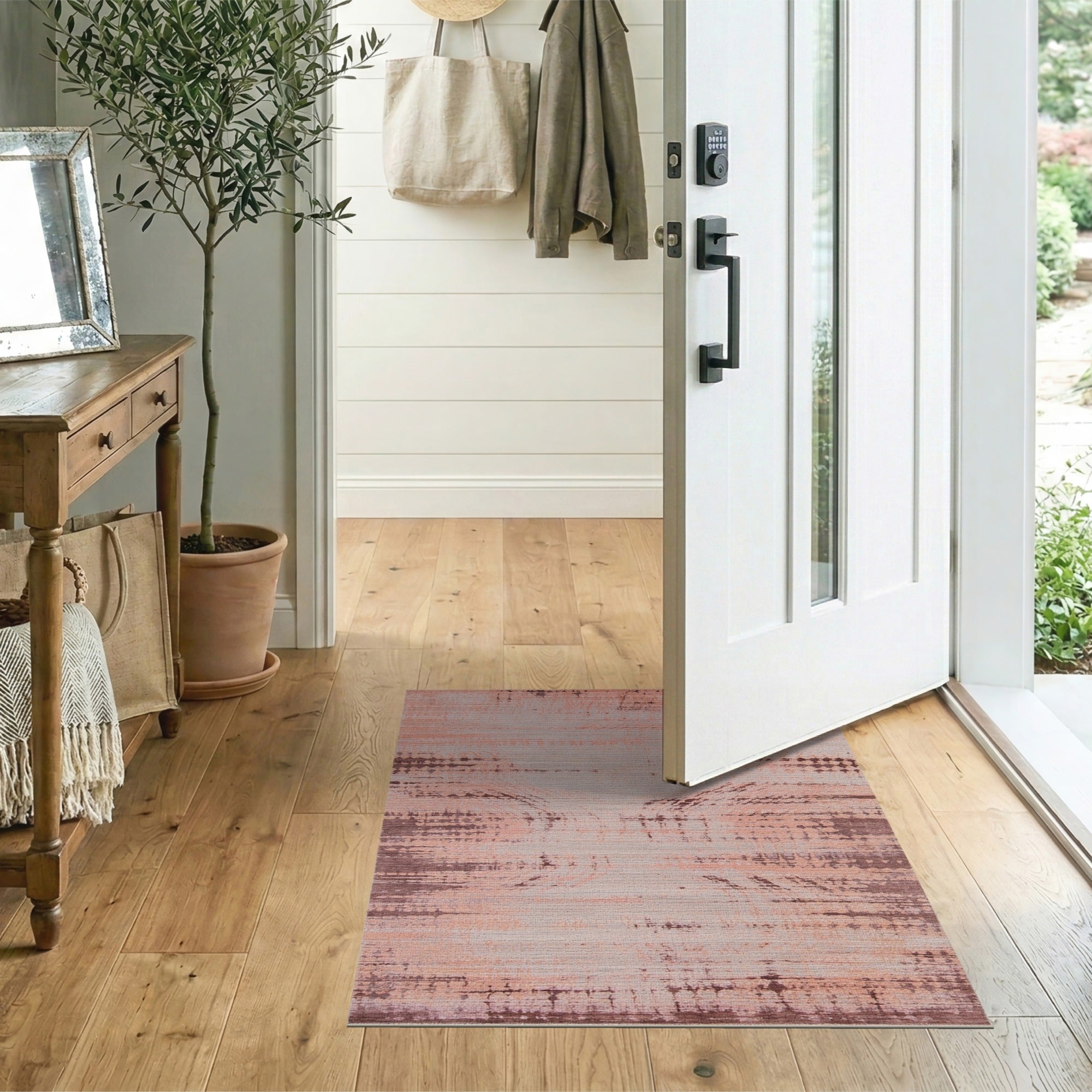 Blush Pink Distressed Abstract Area Rug