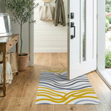Abstract Wave Area Rug in Yellow Grey