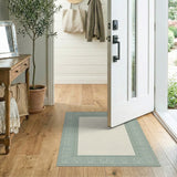 Intricate Green Labyrinth Border Area Rug