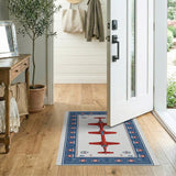 Red Jet Formation Blue Border Area Rug