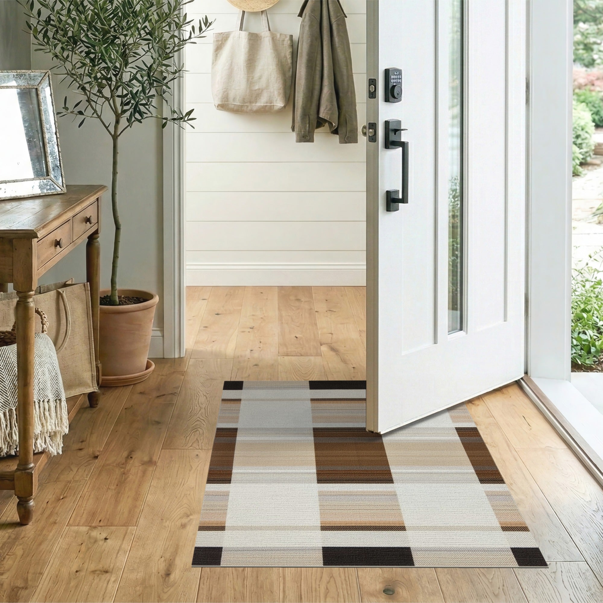 Beige Black Buffalo Plaid Area Rug