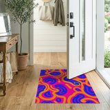 Vibrant Pink Abstract Wave Area Rug with Blue Orange