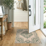 Traditional Persian Beige and Neutral Ornate Green Floral Medallion Area Rug