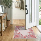 Ornate Pink Rose Butterfly Floral Area Rug