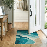 Teal Wave Blue Abstract Area Rug