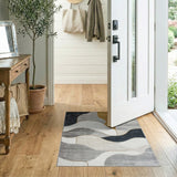 Abstract Grey Wave Geometric Area Rug