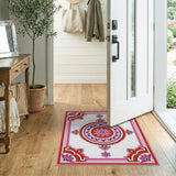 Pink Floral Scalloped Medallion Area Rug