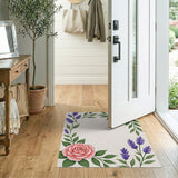 Pink Roses Lavender Floral Frame Area Rug