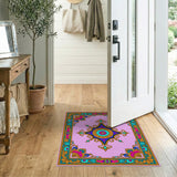 Opulent Pink Medallion Rug with Teal Gold Borders