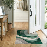 Green Abstract Crescent Wave Area Rug