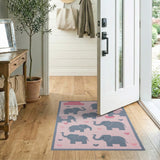Playful Grey Elephants Pink Nursery Area Rug