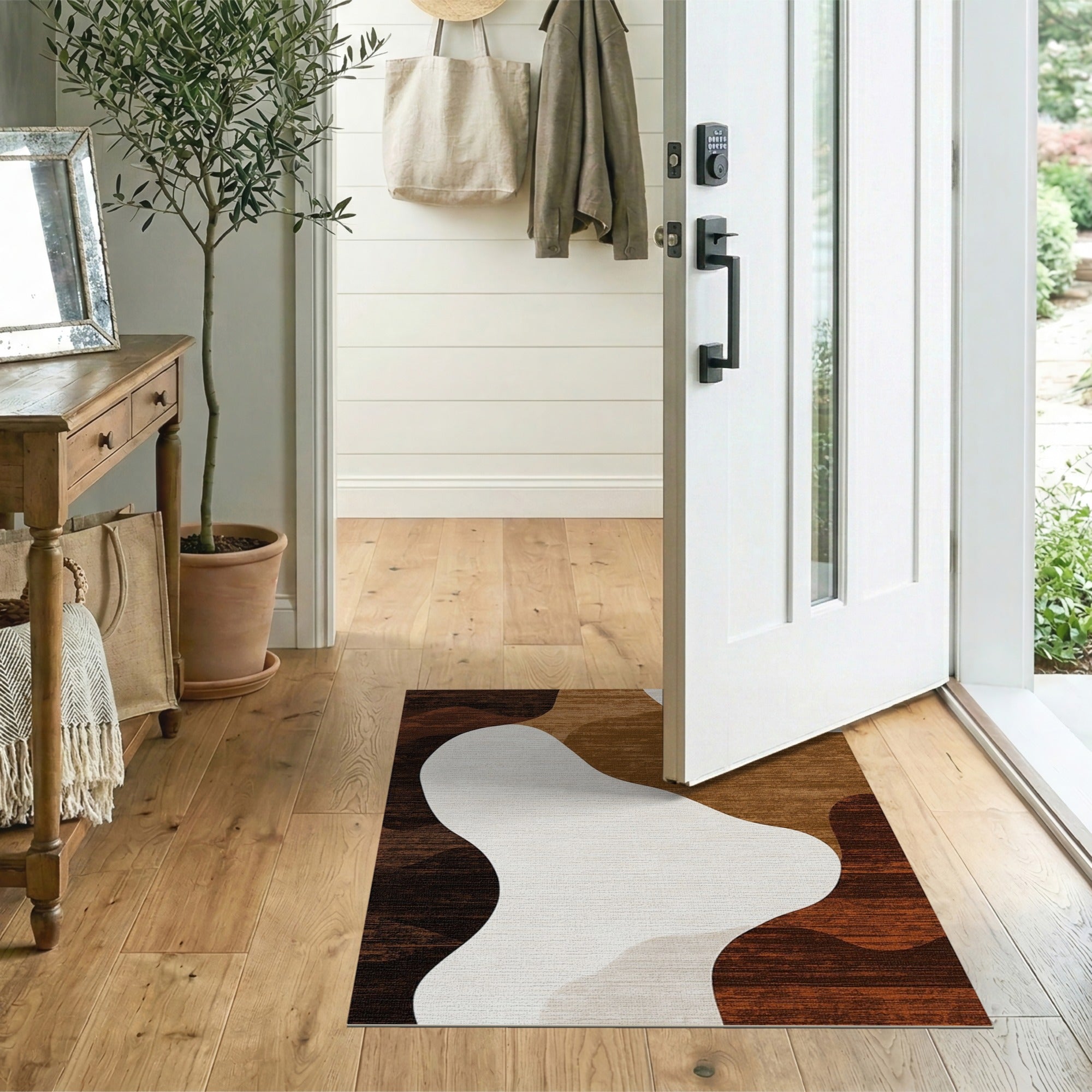 ODIKA Modern Abstract Earth Tone Washable Area Rug - Low Pile & Non-Slip