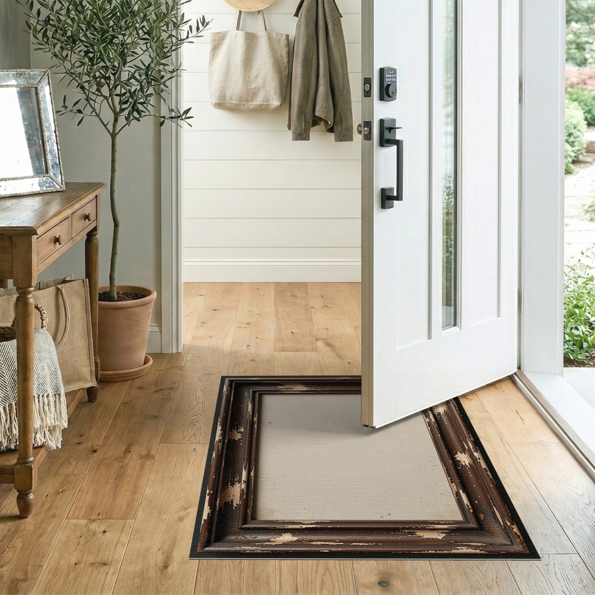 Distressed Vintage Brown Frame Area Rug
