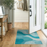 Modern Teal Wave Abstract Area Rug