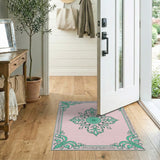 Teal Floral Medallion Pink Area Rug