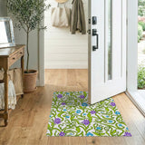 Swirling Green Vines Purple Blue Floral Area Rug