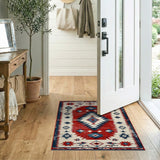 Distressed Red Navajo Southwestern Area Rug
