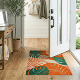 Vibrant Monstera Leaf Area Rug in Green and Orange