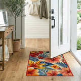 Vibrant Hibiscus Palm Leaf Coastal Area Rug