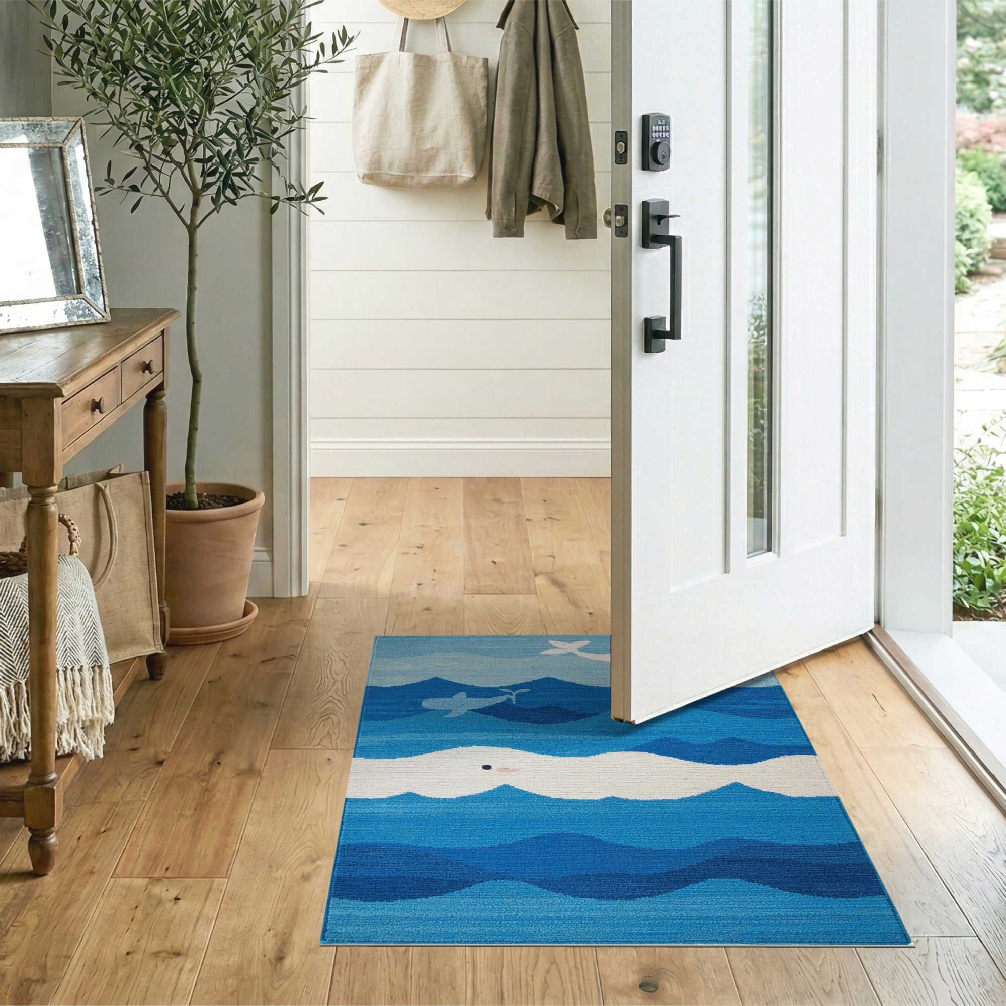 Playful Blue Ocean Whale Shark Kids Rug