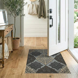 Elegant Grey Gold Lace Mandala Area Rug