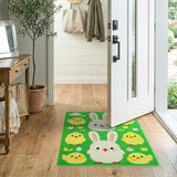 Cute Bunny Chicks Green Kids Area Rug