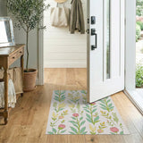 Lush Green Leaves Blush Floral Area Rug