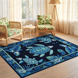 ODIKA Blue Sea Turtle Washable Area Rug - Low Pile Non-Slip Coastal Decor