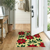Red Poinsettia Holly Floral Area Rug