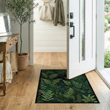 ODIKA Dark Green Fern Botanical Washable Low Pile Area Rug