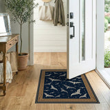 Celestial Bats Navy Area Rug with Gold Frame