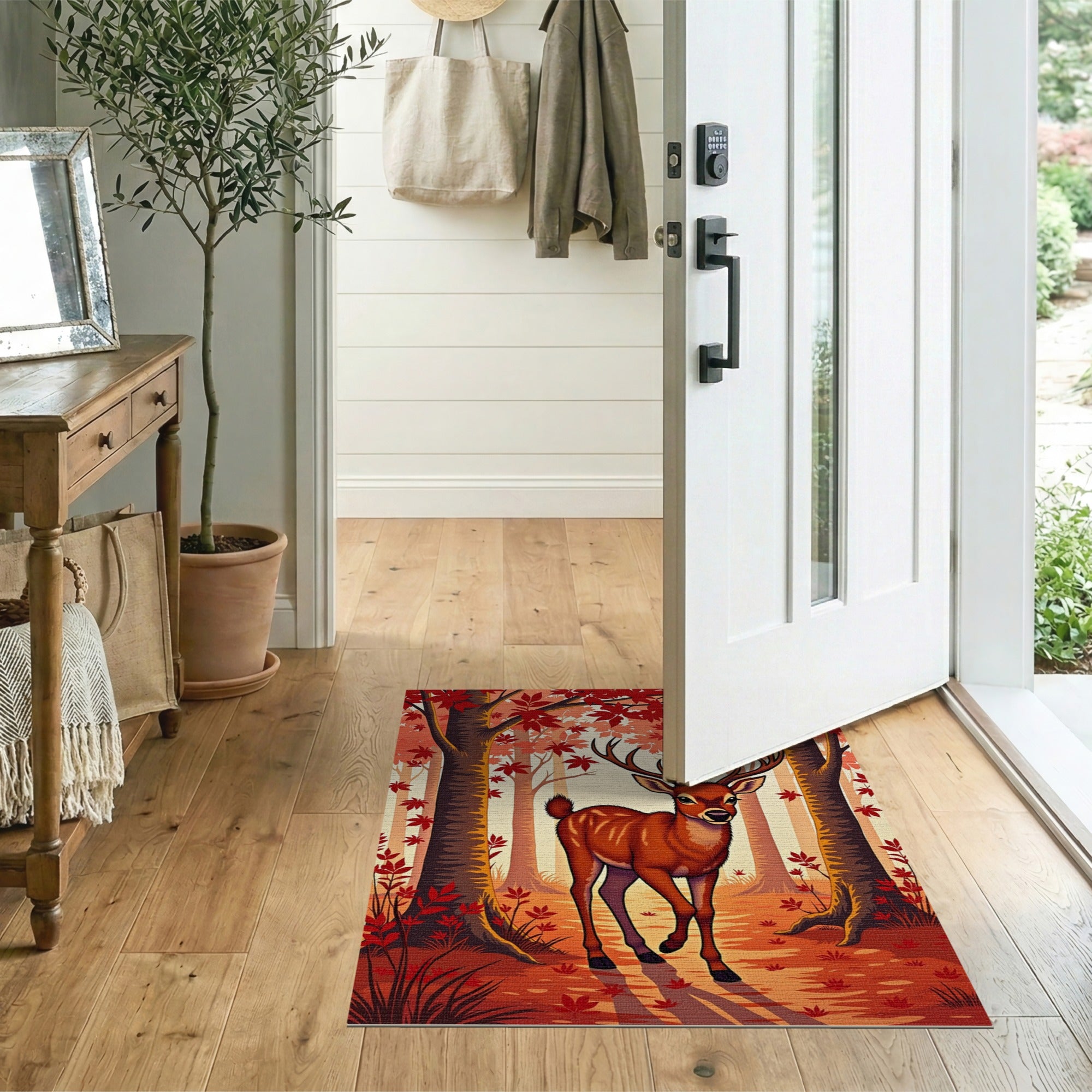 Autumn Red Deer Forest Area Rug