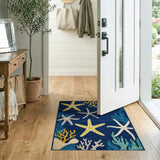 Starfish Coral Navy Blue Coastal Area Rug