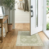 Sage Green Distressed Vintage Floral Area Rug