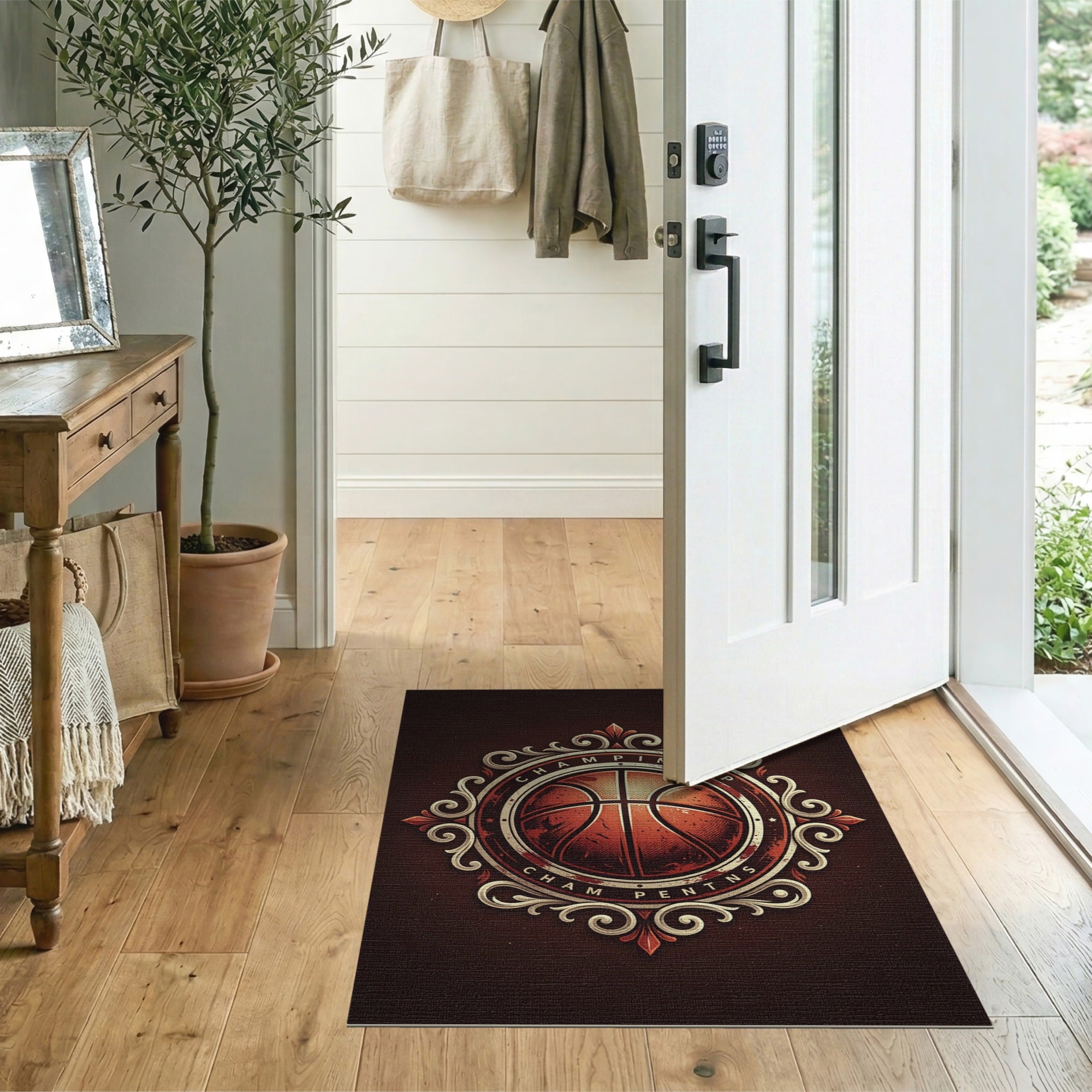 Ornate Vintage Basketball Champion Area Rug