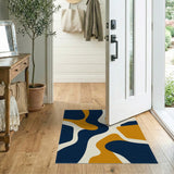 Abstract Navy and Gold Wave Area Rug