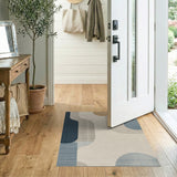 Abstract Navy Teal Curve Modern Area Rug