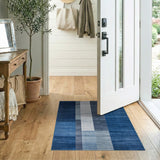 Modern Blue Grey Striped Geometric Area Rug